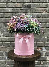 Цветочная композиция из Гипсофила и Розы в шляпной коробке в Аргаяше
