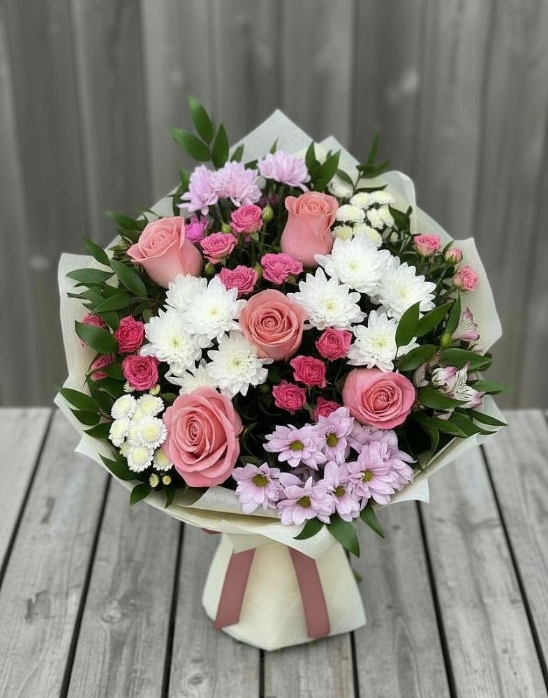Букет цветов из: Альстромерии, Гвоздики, Розы и Хризантемы в Аргаяше