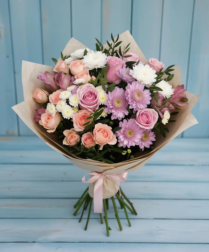 Букет цветов из: Хризантемы, Розы и Альстромерии в Аргаяше