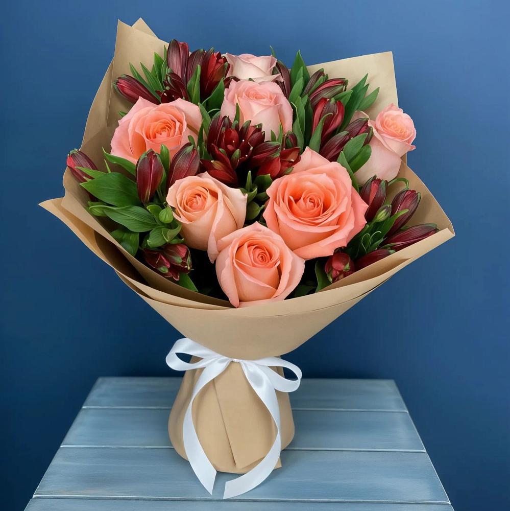 Букет цветов из: Розы и Альстромерии в Аргаяше