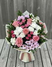 Букет цветов из:  Альстромерии, Гвоздики, Розы и Хризантемы в Аргаяше
