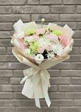 Букет цветов из:  Гвоздики, Розы, Лизиантусы и Хризантемы в Аргаяше