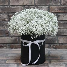 Цветочная композиция из Гипсофила в шляпной коробке в Аргаяше