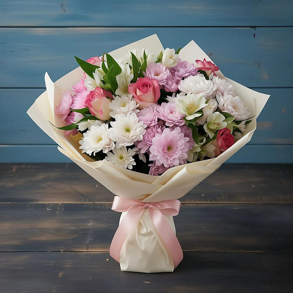 Букет цветов из: Хризантемы, Альстромерии и Розы в Аргаяше